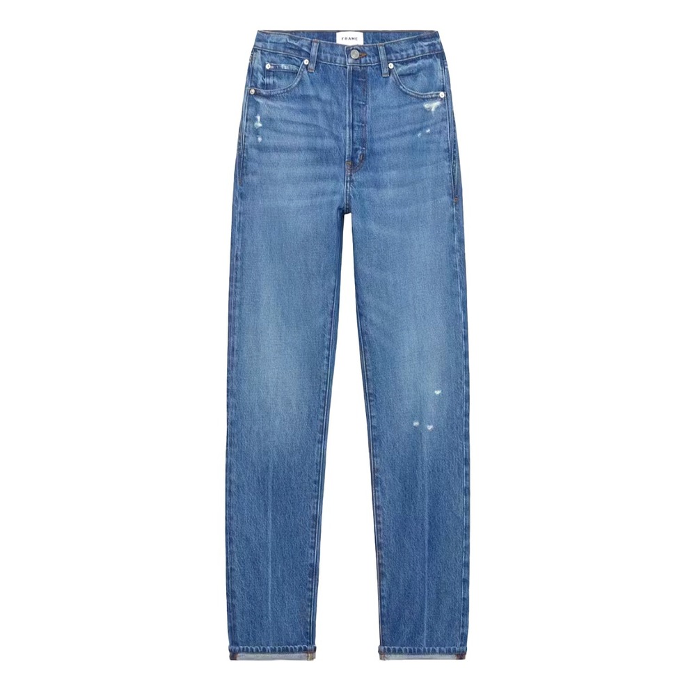 FRAME‎ Le Mec High Rise Boyfriend Straight Leg Distressed Jeans Medium Wash 26